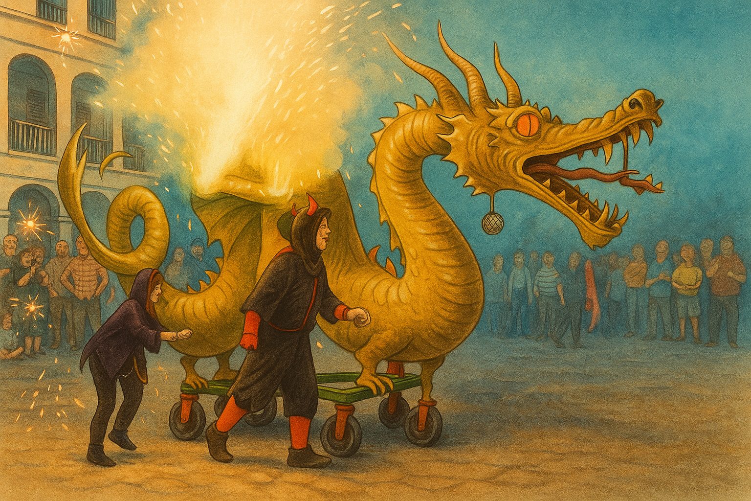 Ilustración del Drac de la Fram, el dragón legendario de Cervera del Maestre, símbolo del folclore y las tradiciones del Bajo Maestrat.