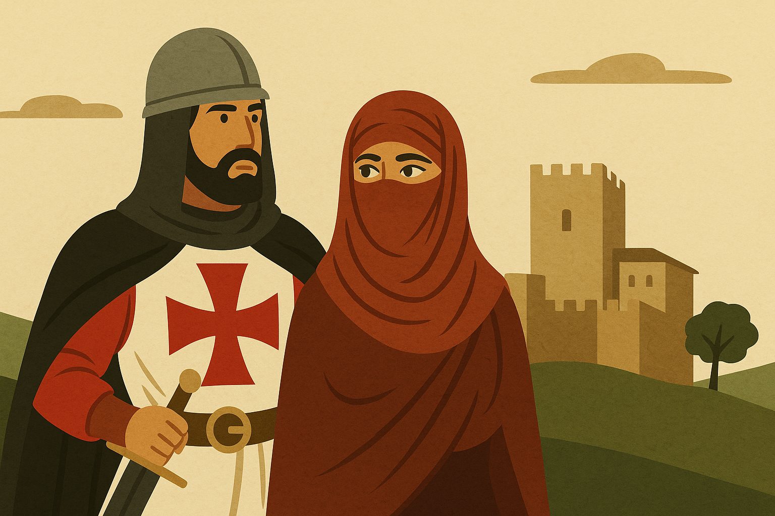 ilustración de la leyenda del templario y la mora