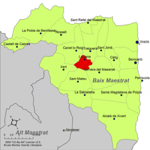 Mapa de localización de La Jana respecto del Bajo Maestrat