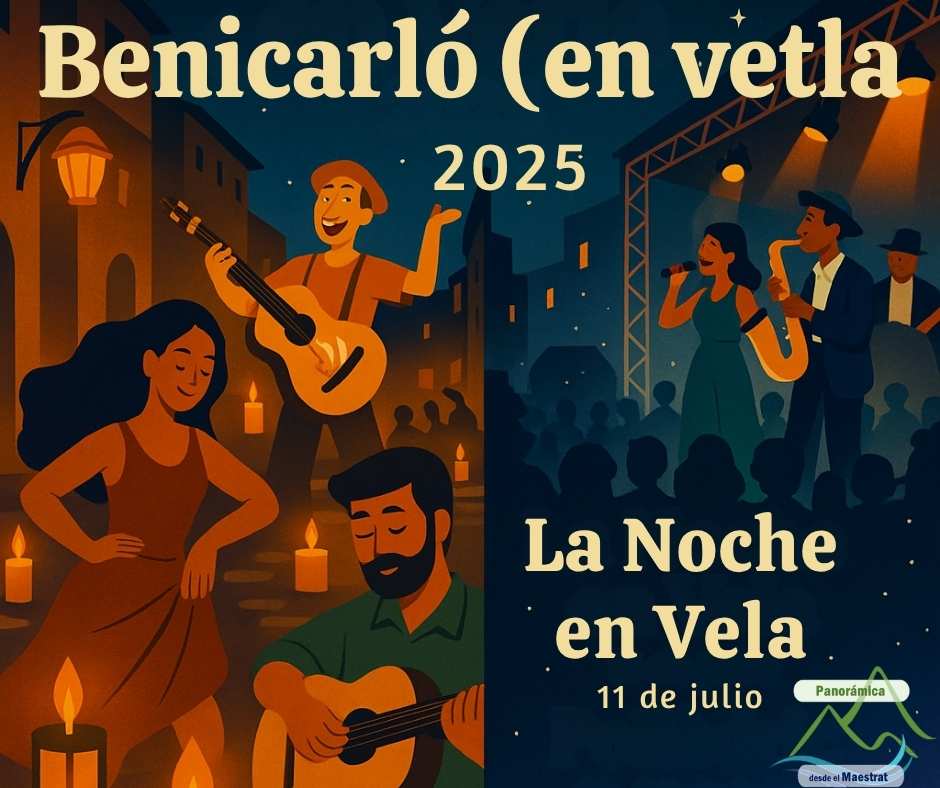 cartel anuncio de la noche en vela de Benicarló con logo de panorámica desde el maestrat