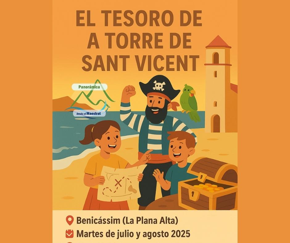 Niños en una aventura pirata buscando el Tesoro de la Torre de Sant Vicent en Benicàssim, actividad familiar de verano.