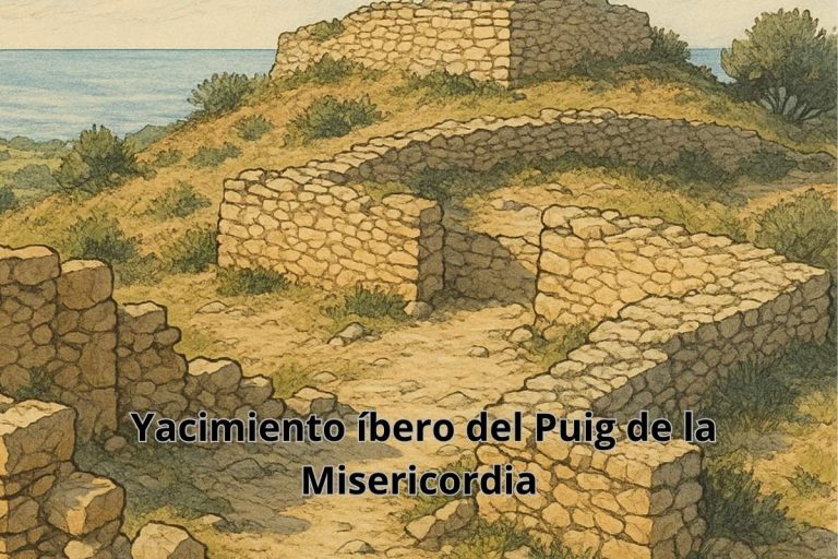 Ilustración artística del yacimiento íbero del Puig de la Misericordia en Vinaròs con vistas al Mediterráneo