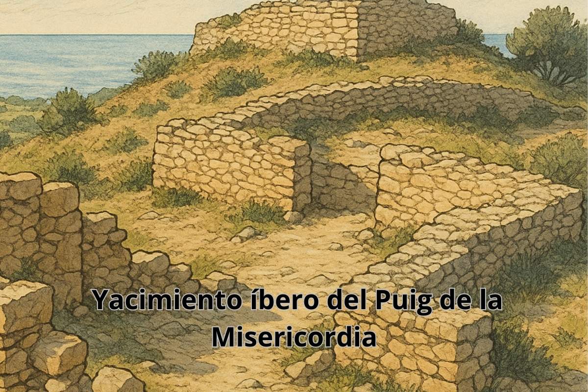 Ilustración artística del yacimiento íbero del Puig de la Misericordia en Vinaròs con vistas al Mediterráneo