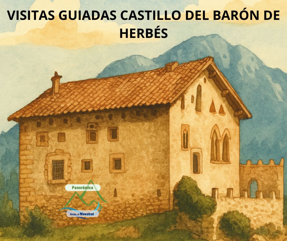 Ilustración artística del Castillo del Barón de Herbés con frase de visitas guiadas