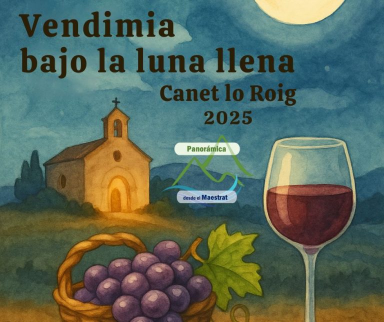 Vendimia bajo la luna llena en Canet lo Roig 2025 – experiencia enoturística con uvas y vino