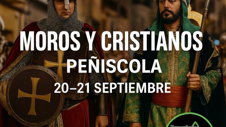 Cartel del evento Moros y Cristianos en Peñíscola 2025, con fechas 20 y 21 de septiembre