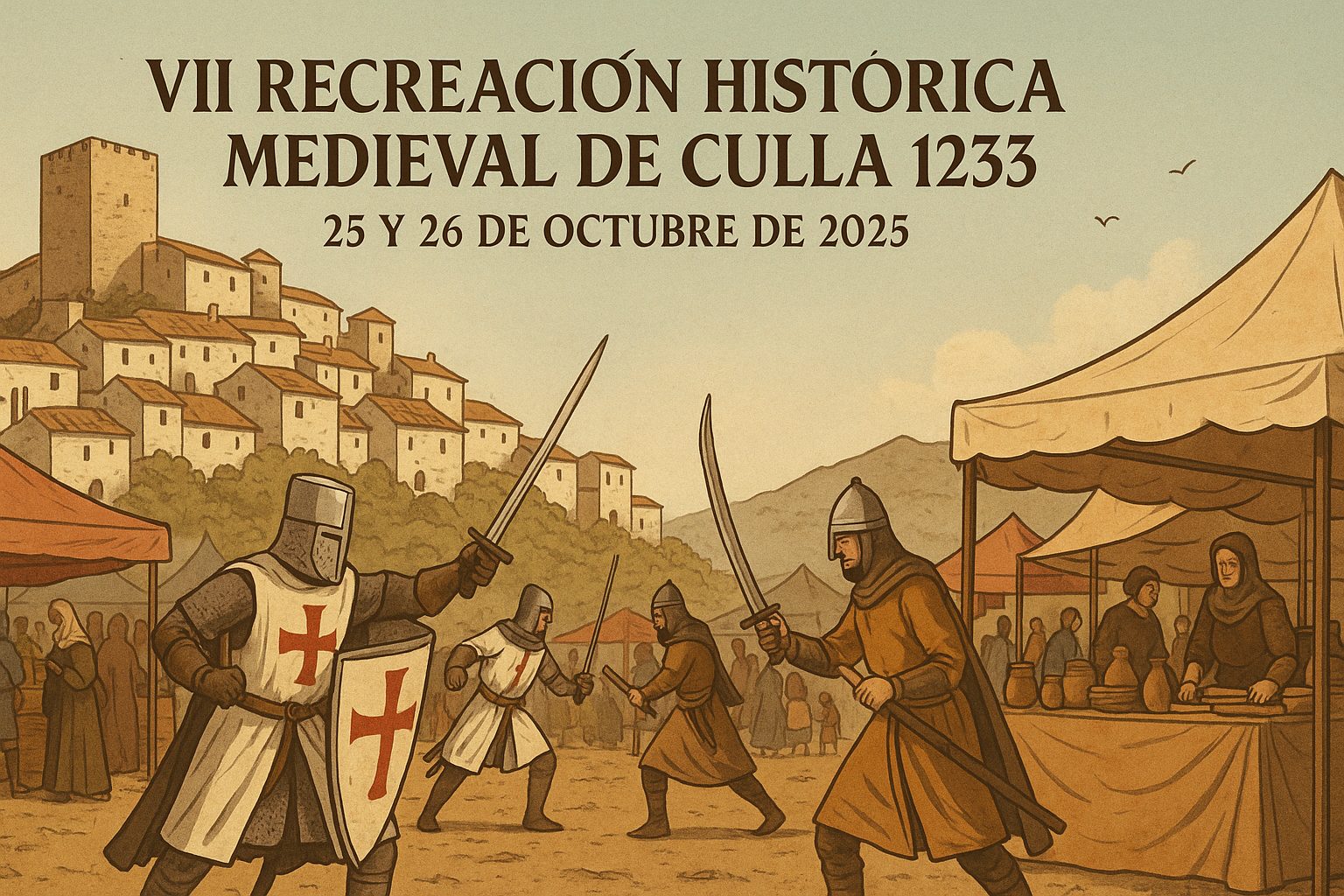Recreación Histórica Medieval en Culla con batallas, mercado y ambientación templaria.