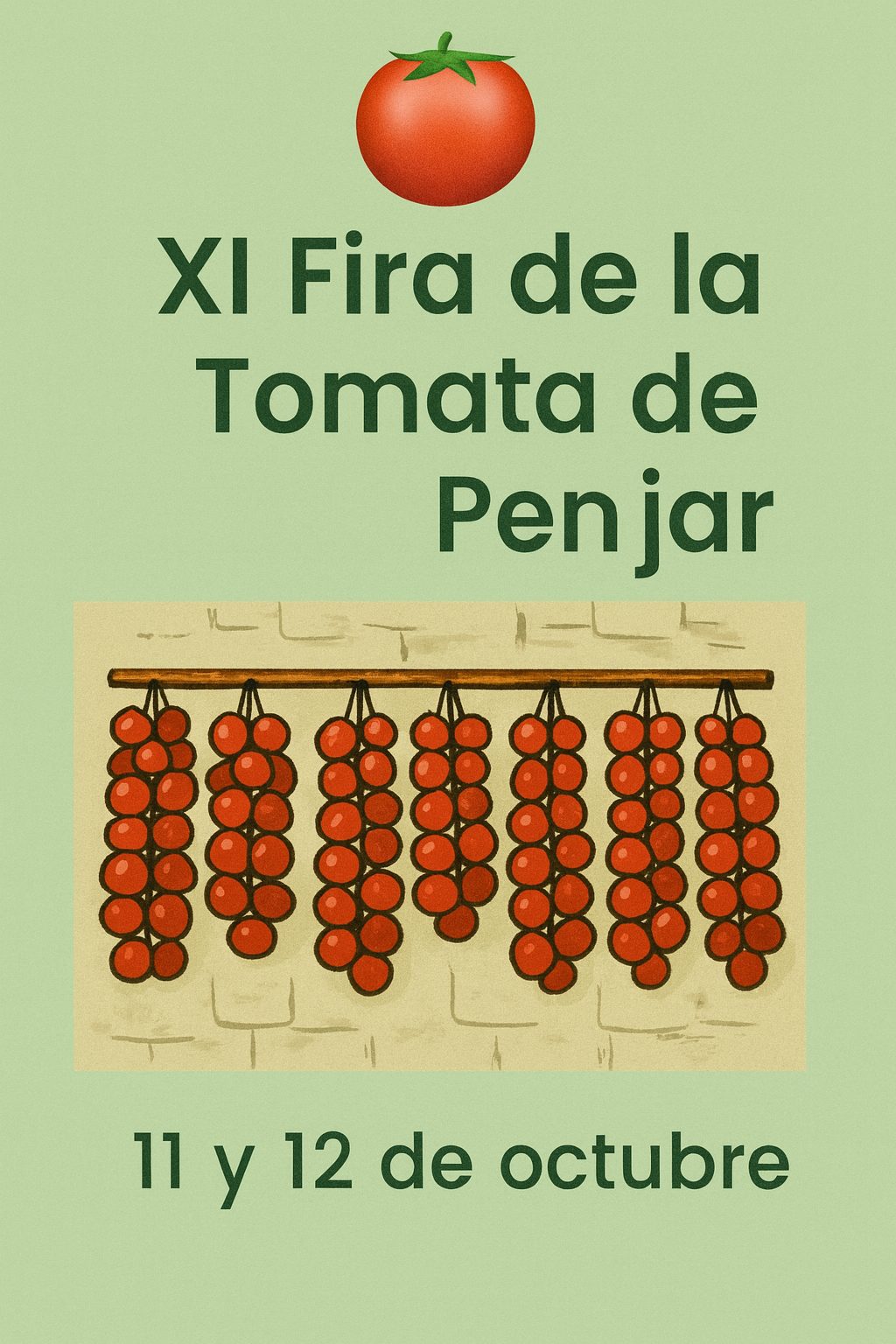 Tomates de colgar en ristras sobre pared de piedra, típicos de Alcalà de Xivert, durante la Feria de el Tomate de Penjar.