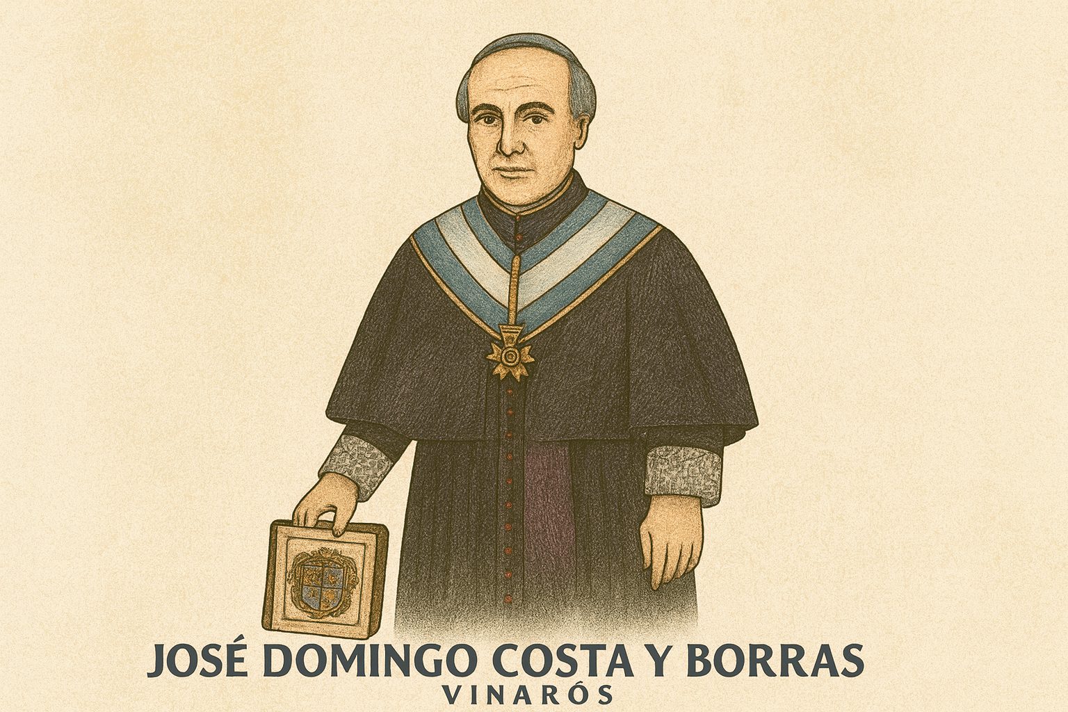 Retrato ilustrado del arzobispo José Domingo Costa y Borrás, natural de Vinaròs, figura influyente del siglo XIX y promotor del puerto de la ciudad.