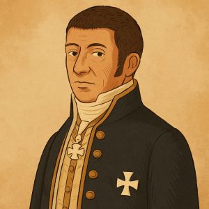 Ilustración digital del Barón de Herbés, Rafael Ram de Viu y Pueyo, con uniforme militar y medallas, figura destacada en la historia del Castillo de Herbés y las Guerras Carlistas