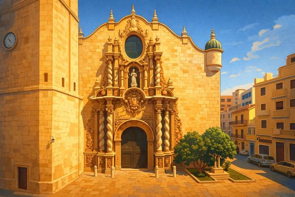 Ilustración de la Iglesia Fortaleza de Nuestra Señora de la Asunción en Vinaròs, principal monumento histórico de la ciudad
