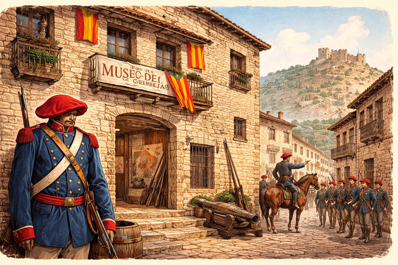 Ilustración del Museo de las Guerras Carlistas de Cantavieja, en el Maestrazgo de Teruel, con referencia al contexto histórico del siglo XIX