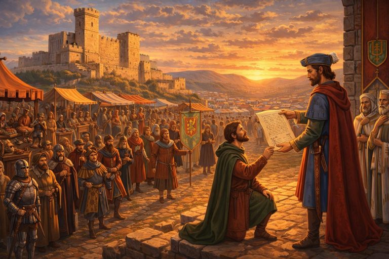 Ilustración artística que evoca la recreación histórica de la Carta Puebla de Albocàsser