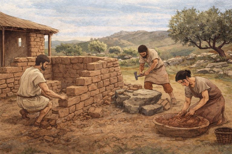 Recreación ilustrada de construcción tradicional de una casa íbera en el interior del Maestrat