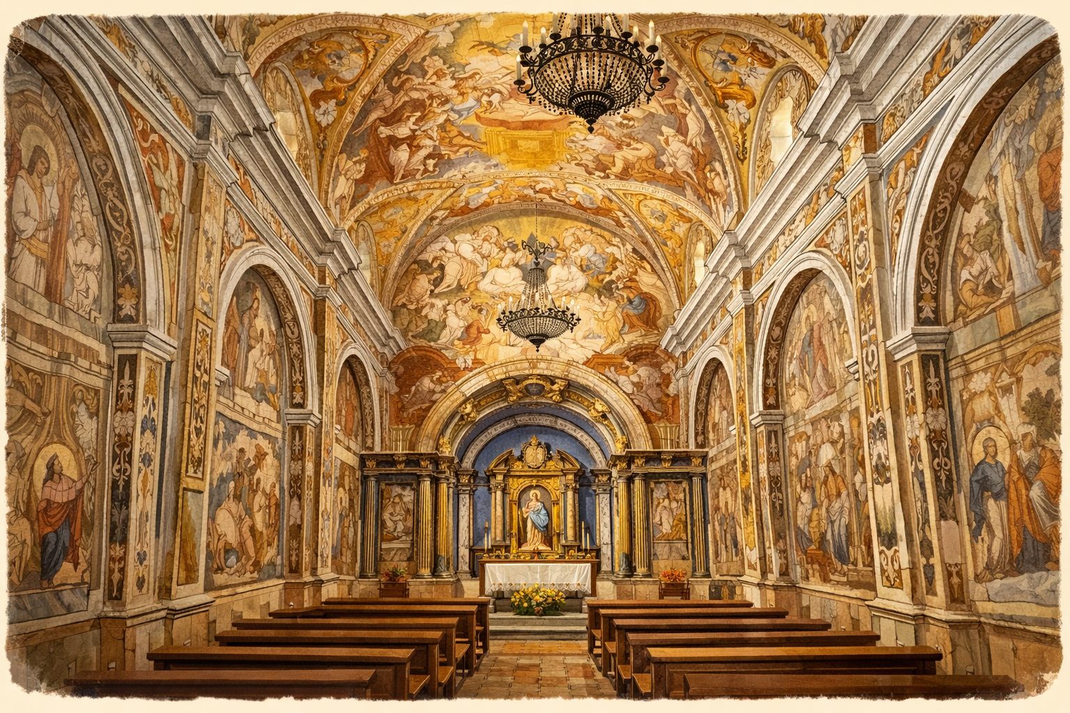 Interior ilustrado de la Ermita de la Mare de Déu de l’Avellà, santuario histórico en el Maestrat