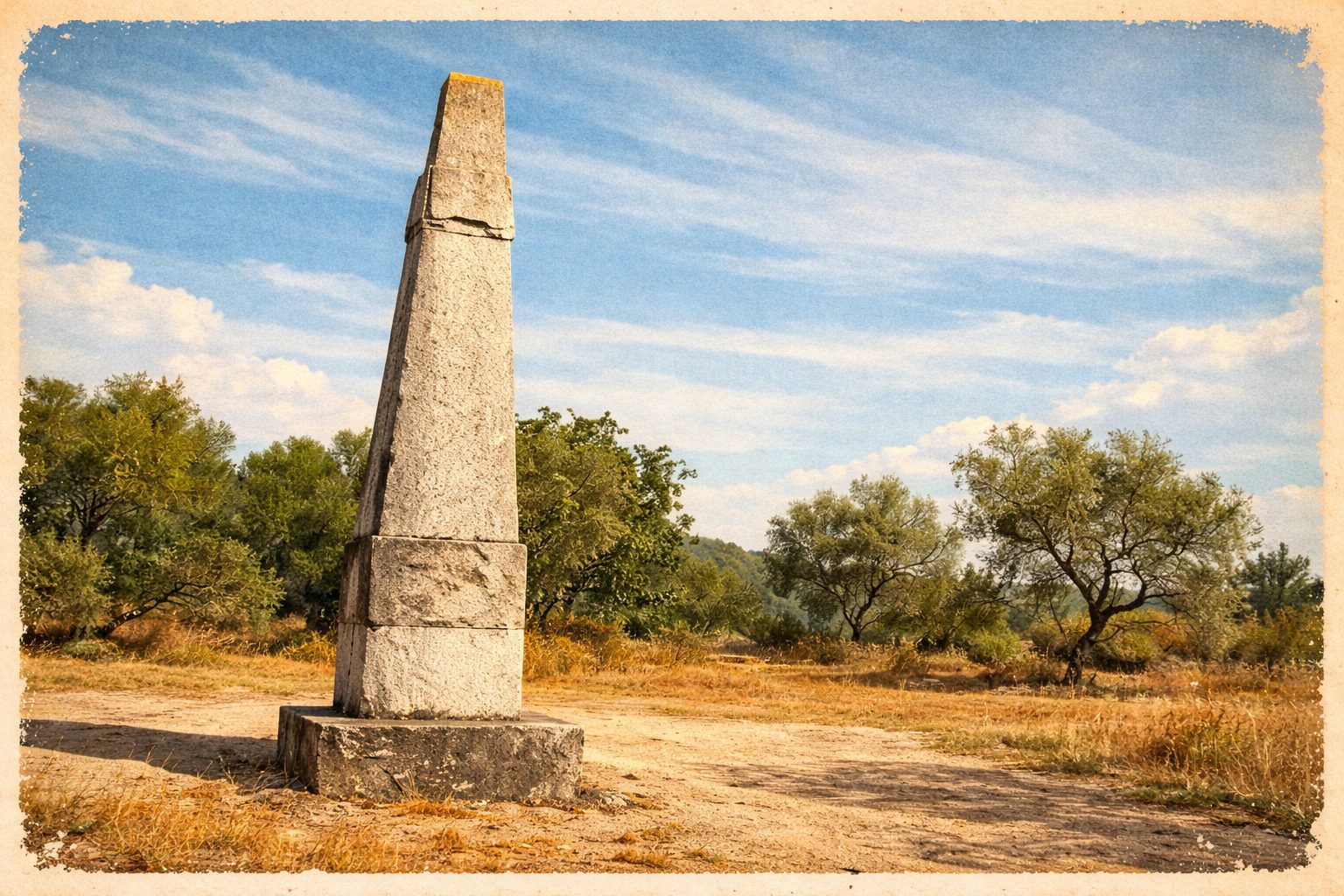 Ilustración del monolito histórico Prigó del Rey en el entorno rural de Alcalà de Xivert