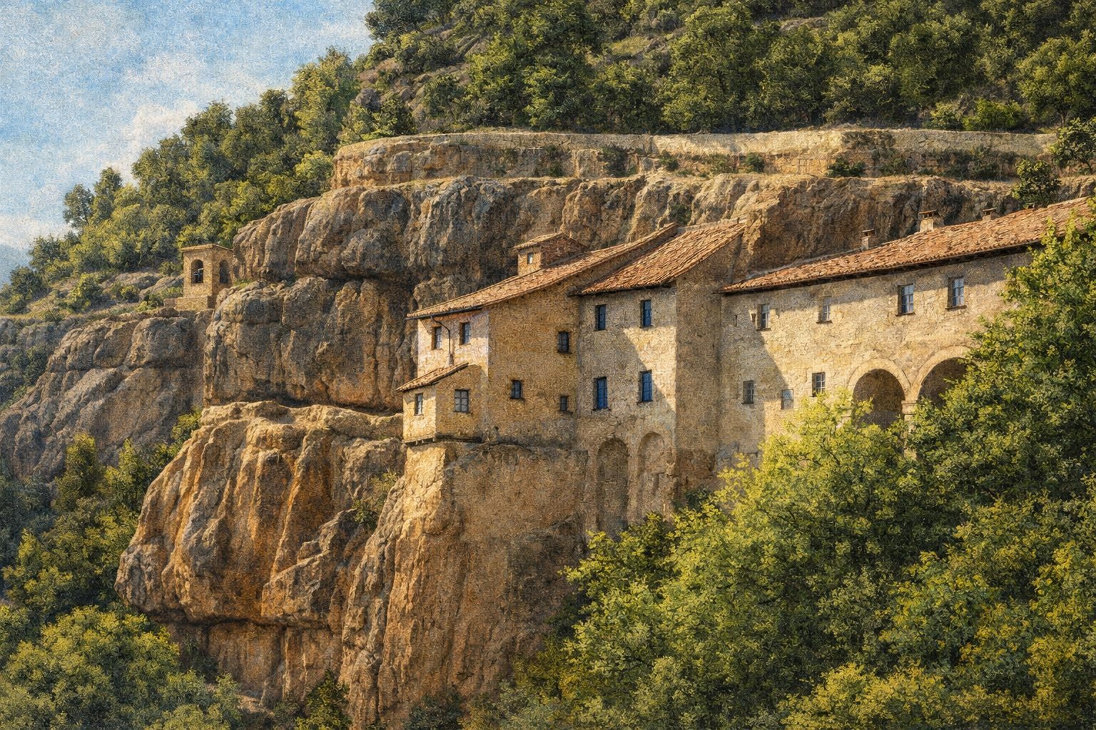 Ilustración del Santuario de la Balma excavado en la roca de Zorita del Maestrazgo