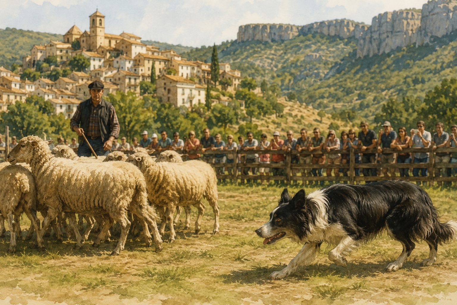 Concurso de perros pastores en Ares del Maestrat con rebaño de ovejas