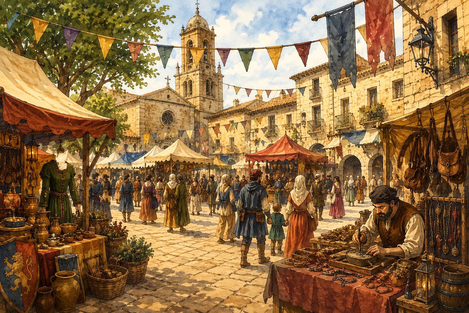 Mercado medieval en el centro histórico de Benicarló con puestos de artesanía y ambiente festivo