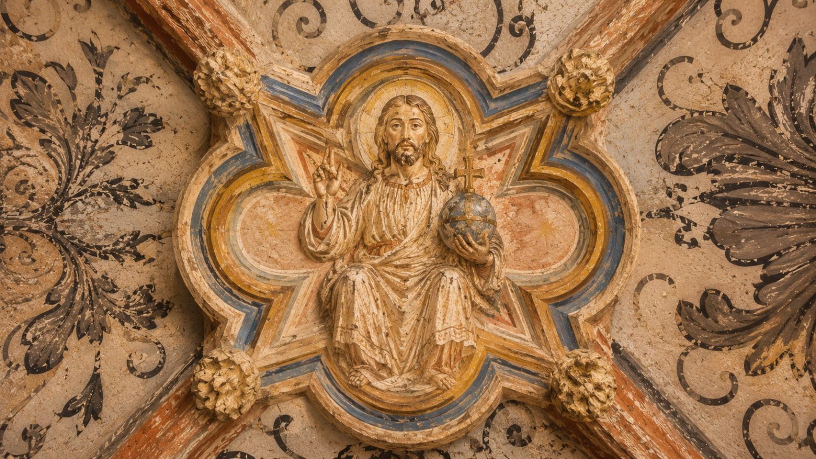 Ilustración artística del Pantocrátor de Bordón en la iglesia de la Virgen de la Carrasca