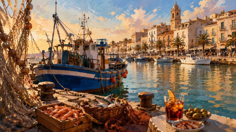 Ilustración artística de una visita guiada marinera por el puerto de Vinaròs