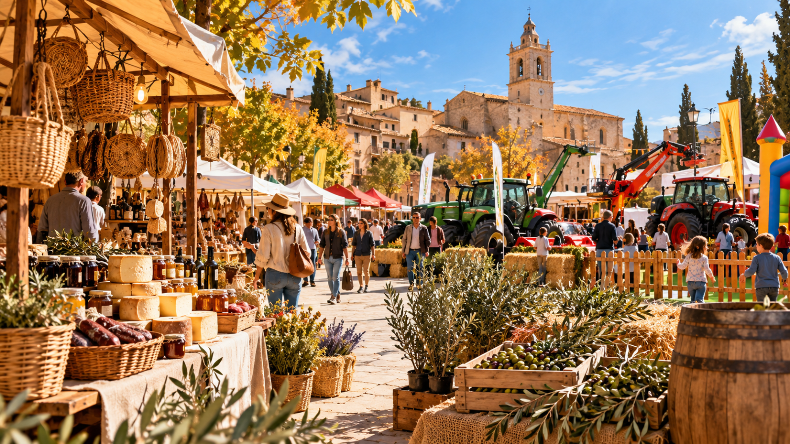 Ilustración de la Feria de La Jana 2026 con mercado de productos locales, artesanía y maquinaria agrícola
